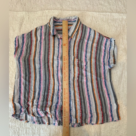 En Creme Textured Multicolor Striped Shirt Retro Style Size Large - Picture 3 of 6